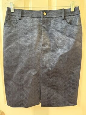 Wayf Blue Textured Pencil Skirt with Front Slit